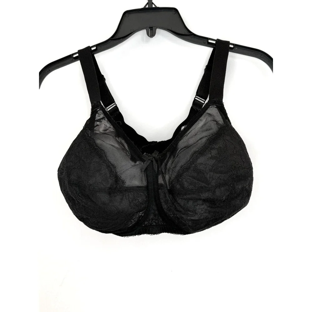 Wacoal 36J‎ Full Figure Underwire Bra Black Unlined Floral Lace 855186